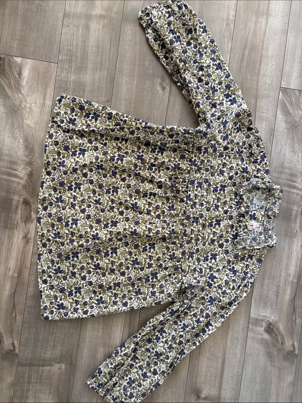 Bonpoint Girls 12A Floral Long-Sleeve Dress - Blue & Olive